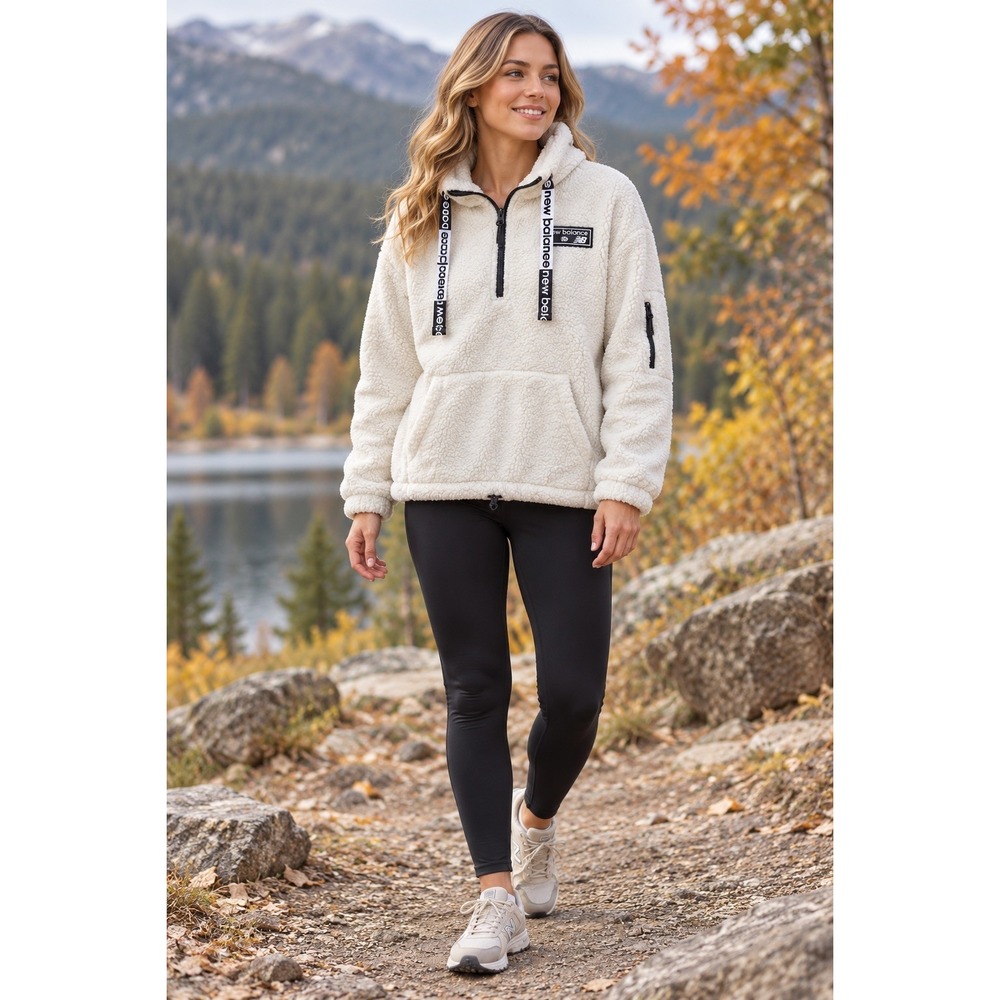 New Balance Sherpa Fleece Pullover Women's Small Cream 1/4 Zip Gorpcore Pockets